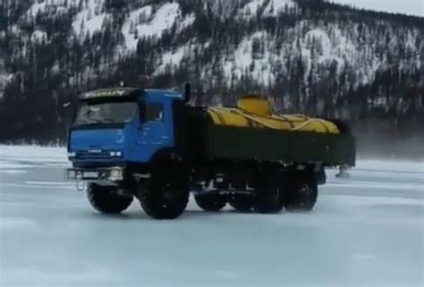 Watch Heavy Equipment Ice Drifting On A Frozen Lake Off Road