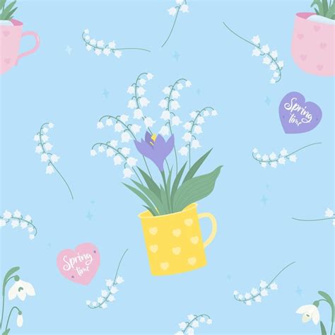 Premium Vector Floral Seamless Pattern Bouquet Spring Flowers Lilies Of The Valley And Crocus