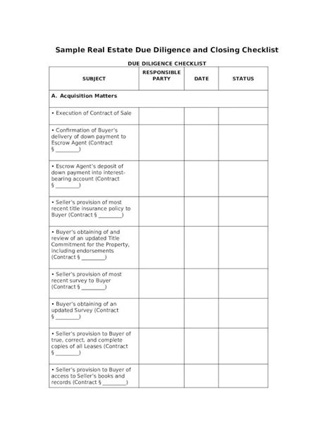 Doc Sample Commericial Real Estate Dd Checklist Dokumentips