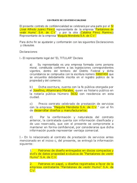 Contrato De Confidencialidad Ejemplo Mexico Social Institutions