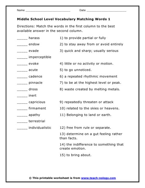 High School Vocabulary Worksheets With Answers - Worksheets Master