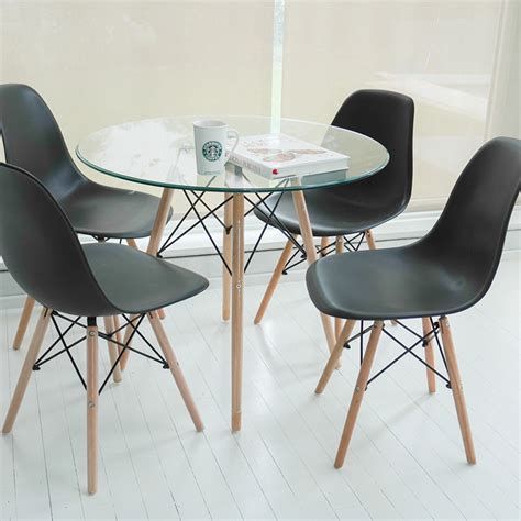 SET MESA DE VIDRIO 120 CM 6 SILLAS EAMES NEGRAS