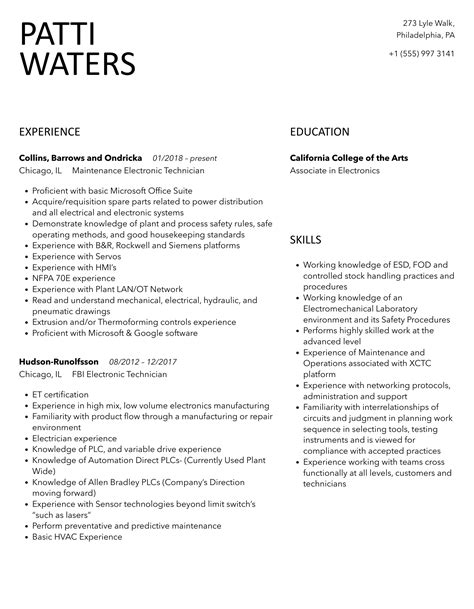 Electronic Technician Resume Samples Velvet Jobs