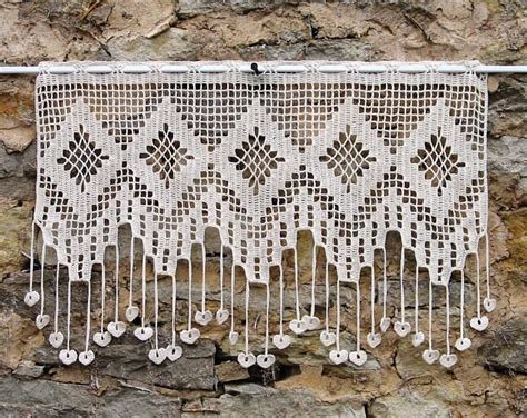 Rideau Brise Vue Brise Bise En Crochet De Coton Cru Motifs Losanges