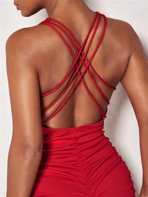 Shein Bae Crisscross Backless Ruched Bodycon Dress Shein Usa