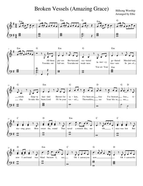 Broken Vessels Amazing Grace Hillsong Worship Sheet Music For Piano Solo Easy