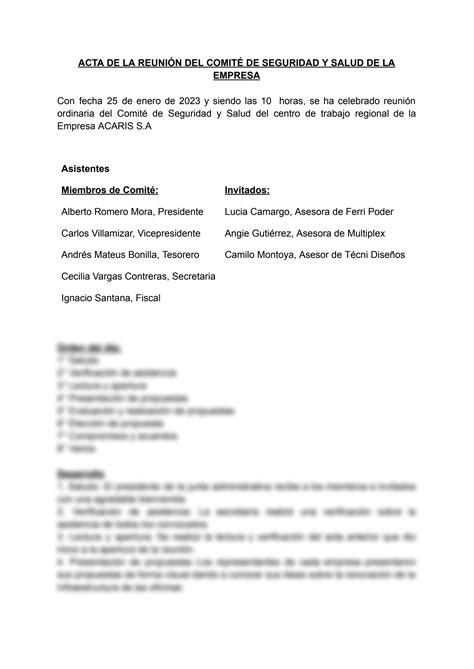 Solution Ejemplo De Acta Y Memorandum Desarrollado Studypool