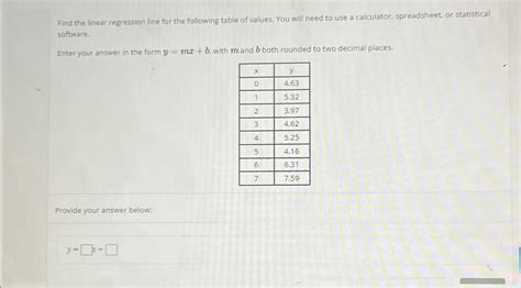 Solved Find The Linear Regression Line For The Following Chegg