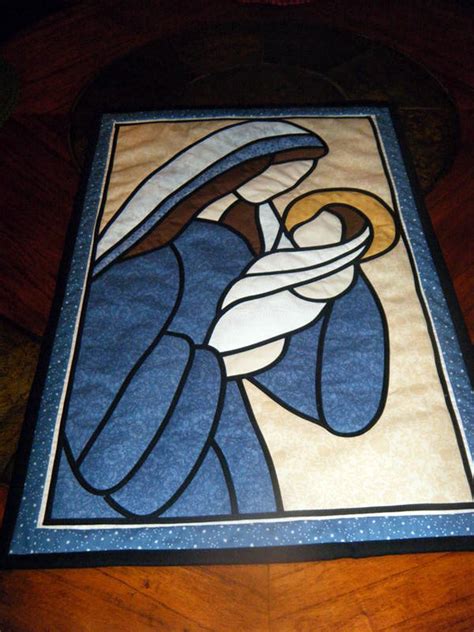 Virgin Mary And Jesus Stained Glass Quilt Quilted Wall Hangings Christmas Quilts