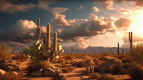 Fondo Realista De Nubes De Arena De Cactus Del Desierto Desierto