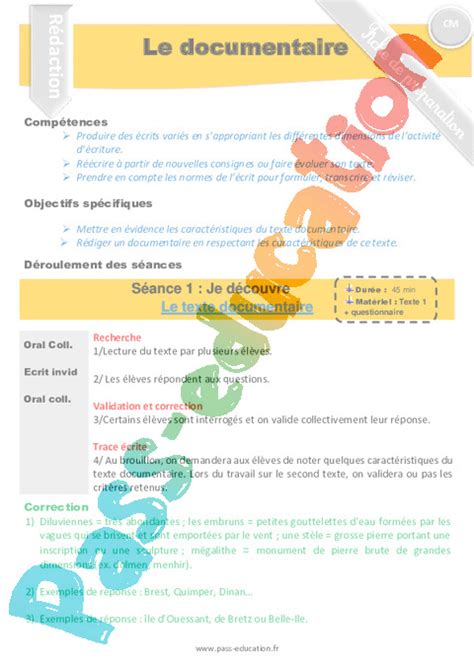 S Quence Fiche De Pr Paration Textes Informatifs Documentaires