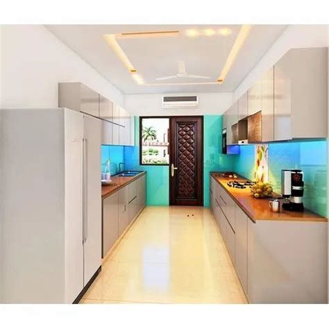 Modern Mdf With Lacquered Glass Modular Kitchen Work Provided Wood