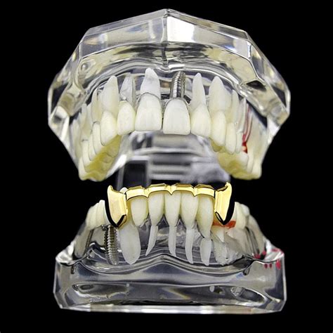 14k Gold Plated Slim Bar Bottom Vampire Fangs Grillz