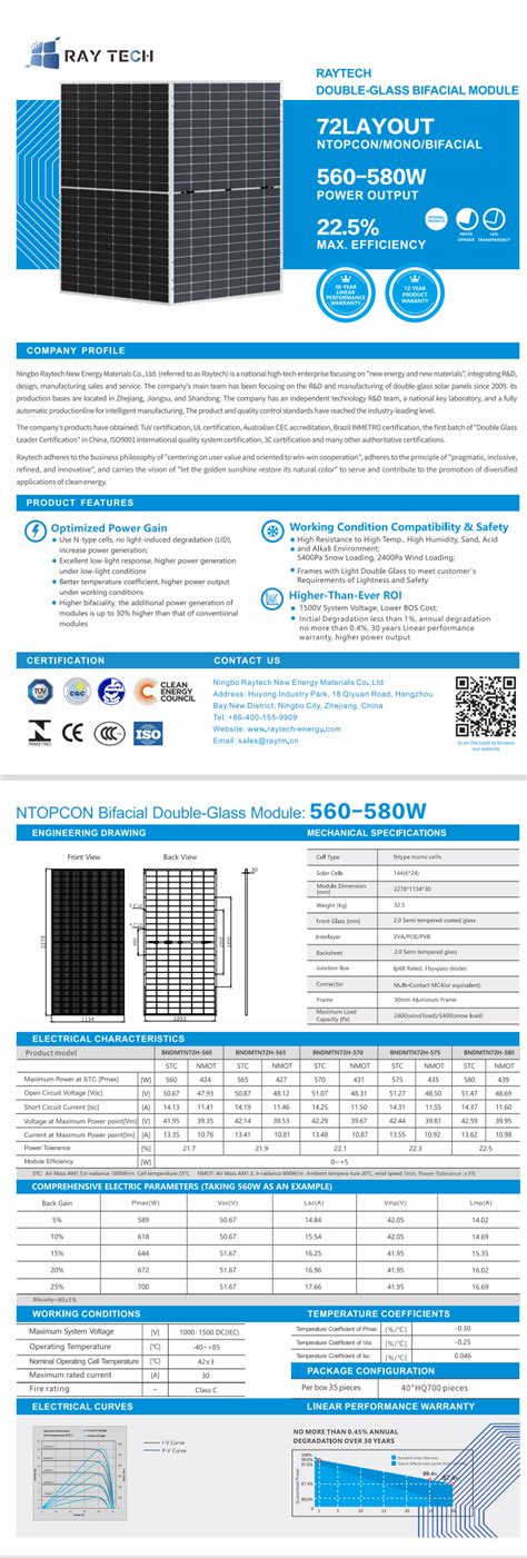 Double Glass Bifacial Mono N Topcon Solar Panels W Double Glass