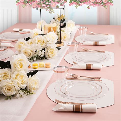 Noccur Pcs Rose Gold Plates Disposable Pre Rolled Napkin And Rose