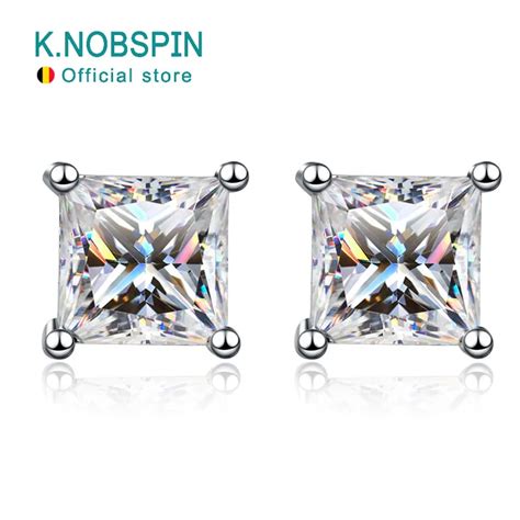 Knobspin D Color Princess Cut Moissanite Earring S Sterling Sliver