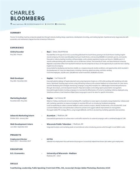 Startup Founder Resume Example For Rezi Ai In Resume