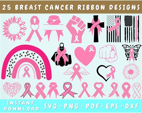 Breast Cancer Ribbon SVG Bundle 25 Designs Breast Cancer Clipart By