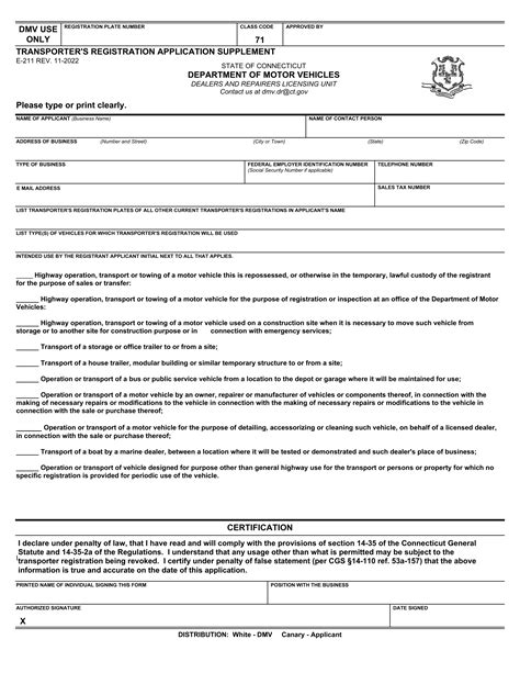 Ct Dmv Form E211 Transporters Registration Application Forms Docs