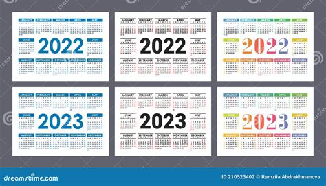 Calendar And Years English Colorful Vector Set Horizontal