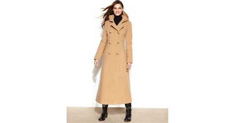 Anne Klein Double Breasted Wool Blend Hooded Maxi Coat In Natural Lyst