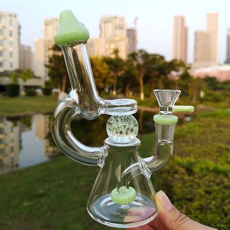 7 Inch Glow In The Dark Ball Glass Bong Showerhead Percolator Oil Dab Rigs Slitted Donut Perc