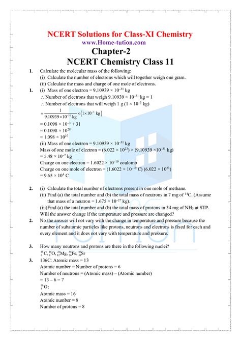 Ncert Solutions For Class 11 Chemistry Chapter 2 Structure Of Atom