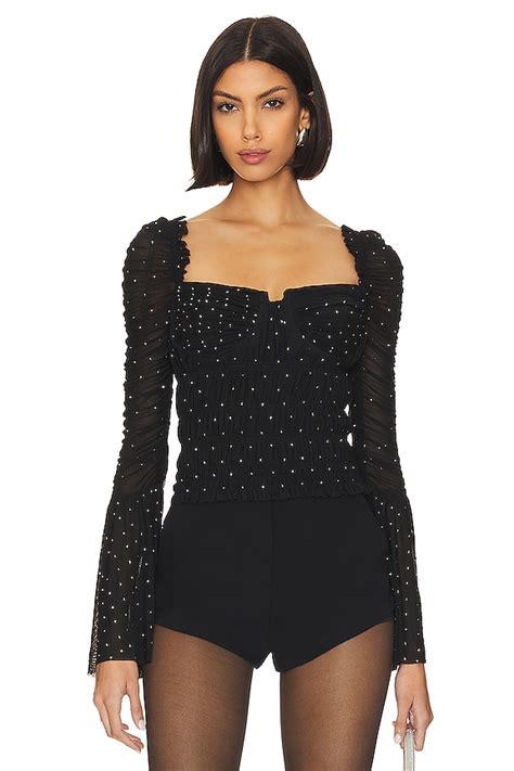 Self Portrait Mesh Rhinestone Top In Black Revolve