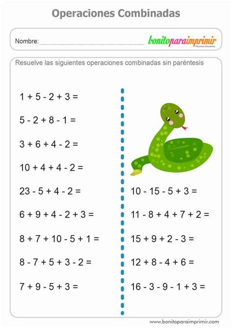 Operaciones Combinadas Descarga Ejercicios Para Imprimir Pdf