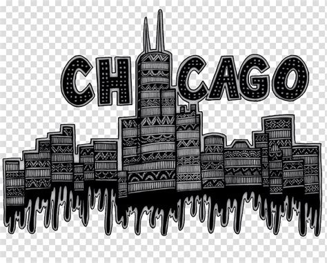 Chicago City Skyline Horizontal Banner Black And White Silhouette