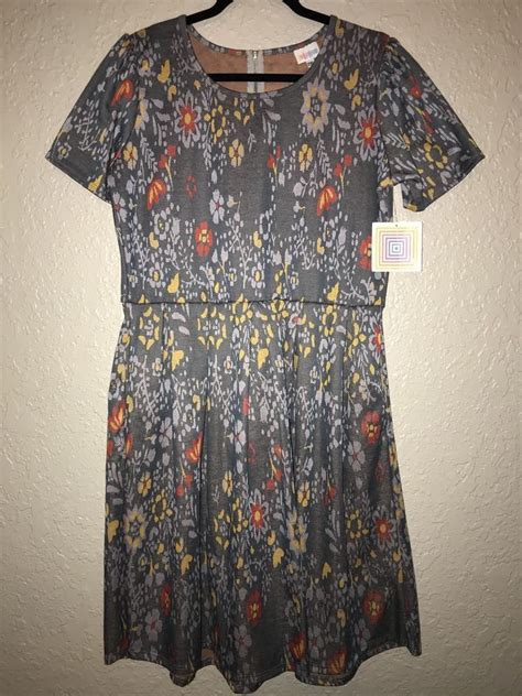 Grey Lularoe Amelia Fit And Flare Dress With Pale Blue Orange And