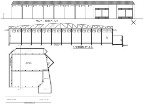 20714 Sqft Godown Design Just Beside Main Road Detailed Plan Section And Elevation Dwg Autocad