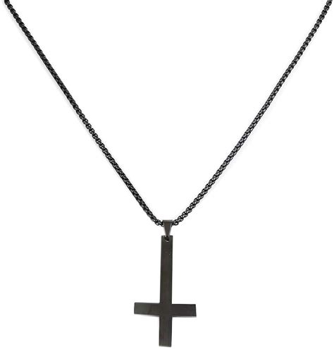 Houlife Upside Down Inverted Cross Pendant Long Square Rolo Chain