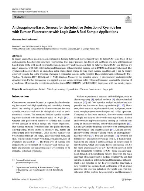 Anthraquinone Based Sensors For The Selective Detection Of Cyanide Ion