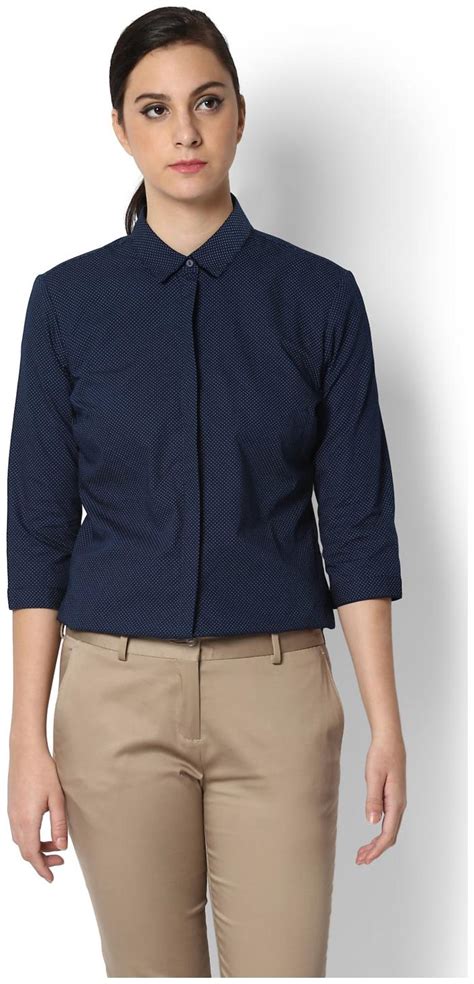 Buy Van Heusen Women Blue Printed Slim Fit Shirt Online At Low Prices