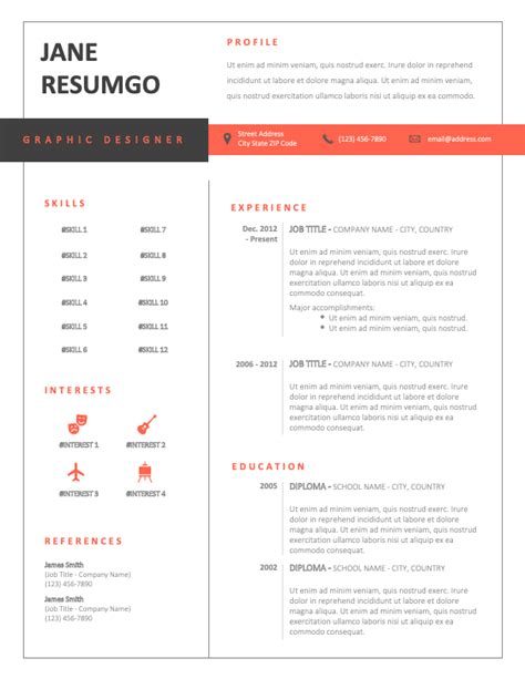 JULES Black And Red Resume Template With Withe Background