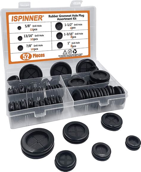 ISPINNER 52Pcs 6 Sizes Rubber Grommet Double Sided Round Rubber Hole