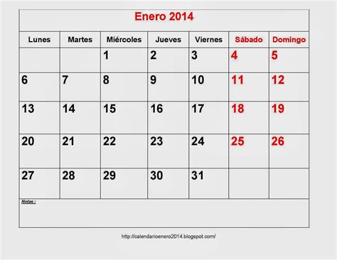 Calendario Mensual 2014 En Blanco Calendario 2014 Para Imprimir