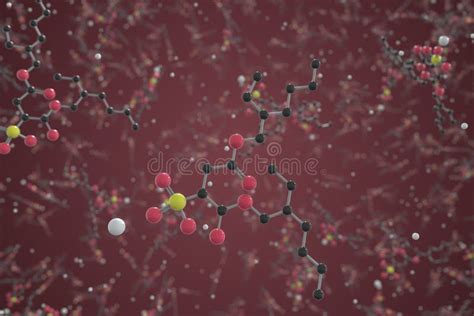 Molecule Of Docusate Sodium Molecular Model Science Related 3d Rendering Stock Illustration