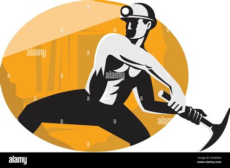 Illustration Of A Coal Miner Worker With Pick Ax Viewed From The Side