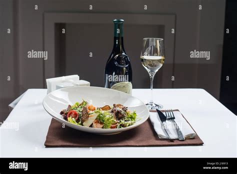 Caesar Salad With Seafood Stock Photo Alamy