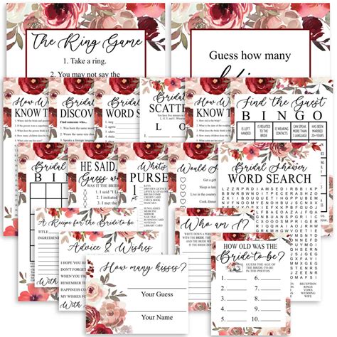 Printable Bridal Shower Games Bundle Burgundy Floral Personalized