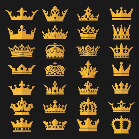 Premium Vector Set Of Golden Crown Icons Royals Crown Symbol Vector