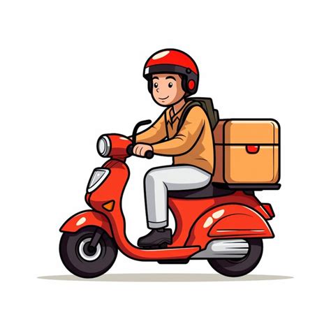 Premium Photo Arafed Man Riding A Red Scooter With A Box On The Back