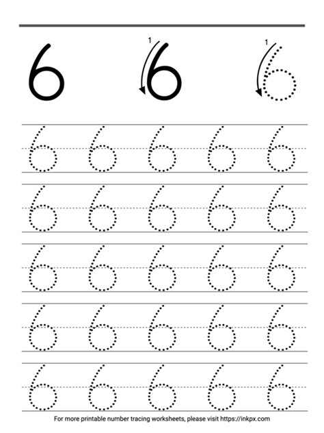 Free Printable Guided Number 6 Tracing Worksheet · Inkpx