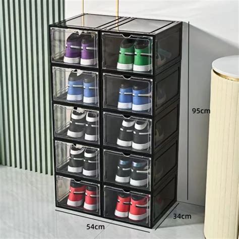 Space Saving Foldable Shoe Sneaker Container Bin Holder Clear Plastic