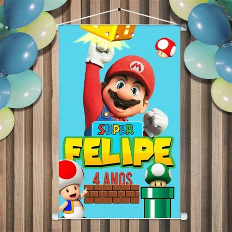 Banner Impresso Em Lona Infantil Inspirado Em Mario Idade Nome E