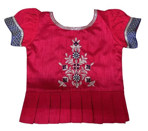 White Button New South Red Indian Traditional Pattu Pavadai Jecquard Lehenga Choli For Girls