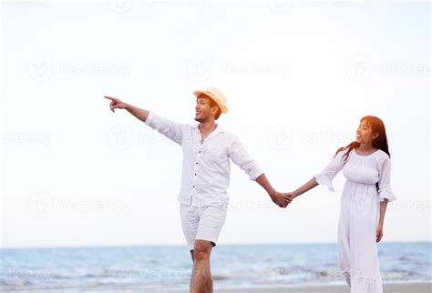 Happy Romantic Couples Lover Holding Hands Together Walking On The