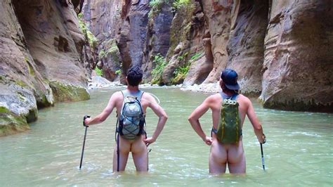 Two Guys Naked Hiking The Narrows In Zion National Park Gallery Of Men